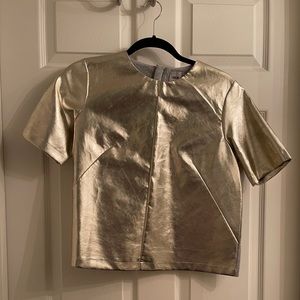 ASOS metallic gold and knit gray top